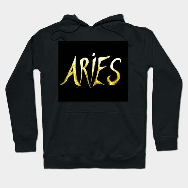 ARIES TAROT, HOROSCOPE, BIRTH SIGN, GOLD INK ON BLACK Hoodie by jacquline8689